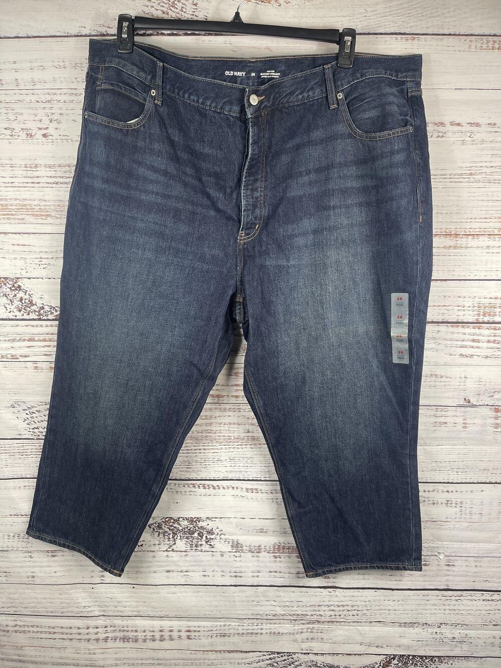 Old Navy Jeans Women's 26 Blue High Rise Slouchy Straight Button Fly Denim
